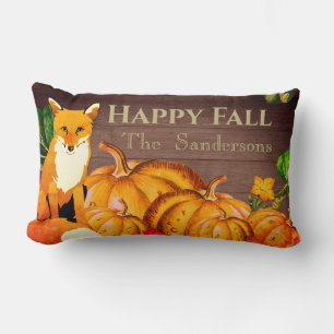 Rustic Orange Fox Pumpkin Fall Autumn Leaves Throw Lumbar Cushion