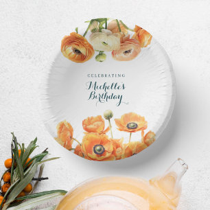 Rustic Orange Garden Floral Birthday Party White Paper Plate