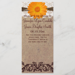 Rustic Orange Gerber Daisy Wedding Program