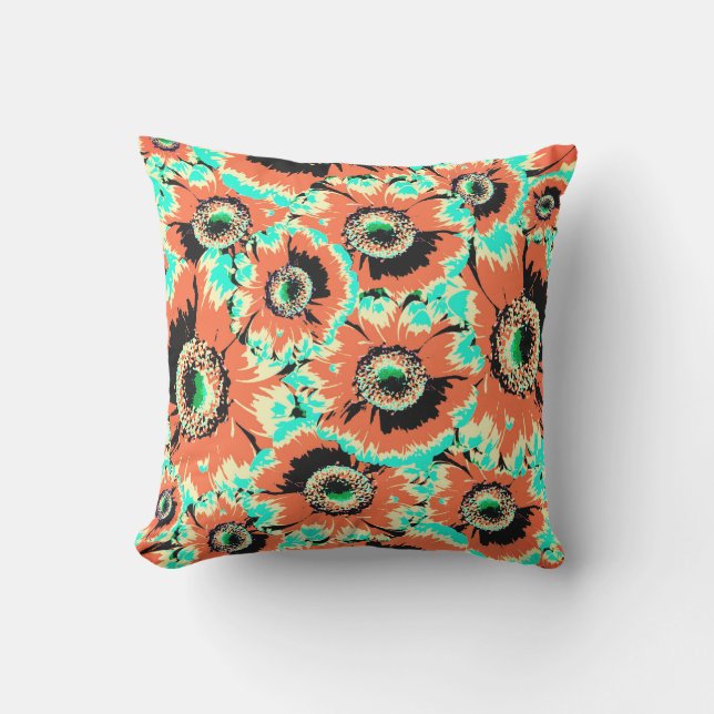 Rustic Orange Gerbera Flower Pattern Cushion (Front)
