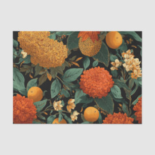 Rustic Orange Green Bold Vintage Boho Floral Tissue Paper