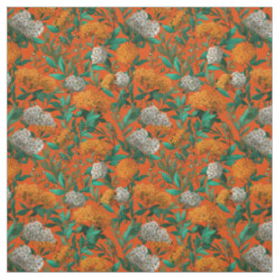 Rustic Orange Green Botanical Bold Vintage Floral Fabric