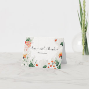 Rustic Orange Green White Watercolor Floral  Thank You Card