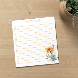 Rustic Orange Marigold To Do List Teacher Gift Notepad