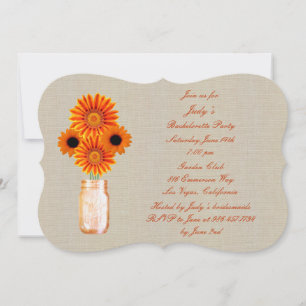 Rustic Orange Mason Jar Bachelorette Party Invite