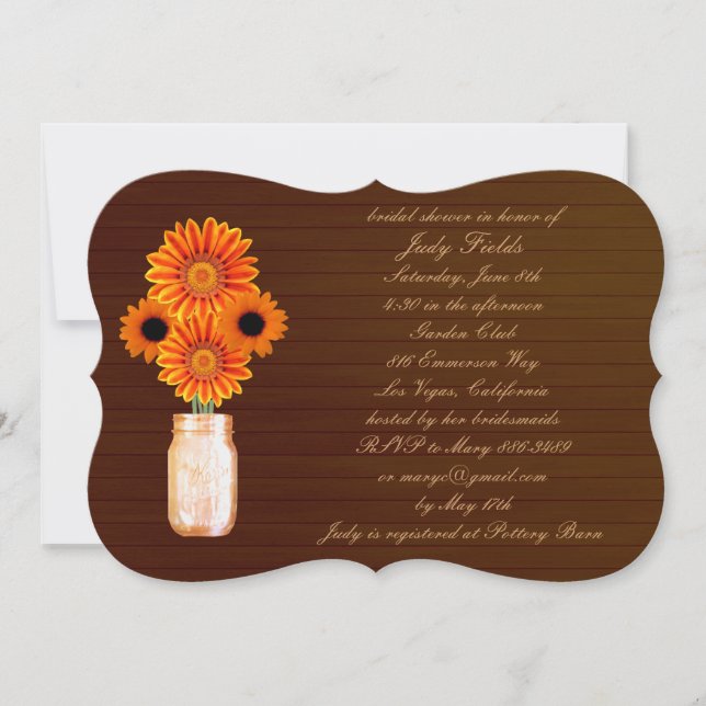 Rustic Orange Mason Jar Bridal Shower Invitation (Front)