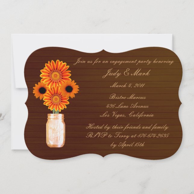 Rustic Orange Mason Jar Engagement Party Invite (Front)