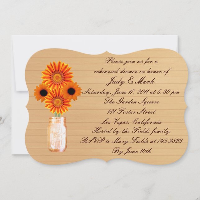 Rustic Orange Mason Jar Rehearsal Dinner Invite (Front)