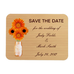 Rustic Orange Mason Jar Save The Date Magnet