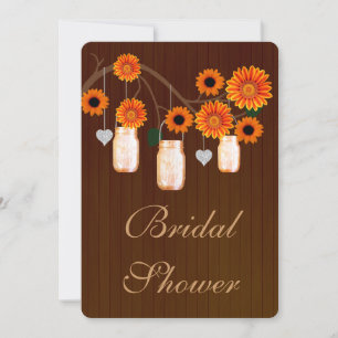 Rustic Orange Mason Jars Bridal Shower Invitation