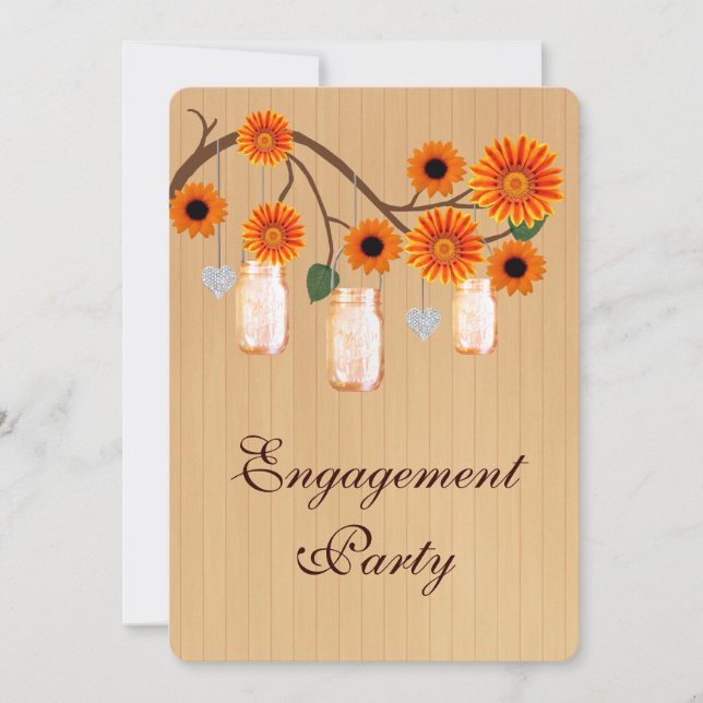 Rustic Orange Mason Jars Engagement Party Invite (Front)