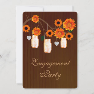 Rustic Orange Mason Jars Engagement Party Invite