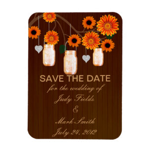 Rustic Orange Mason Jars Save The Date Magnet