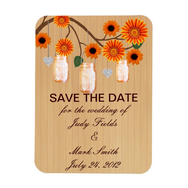 Rustic Orange Mason Jars Save The Date Magnet (Vertical)
