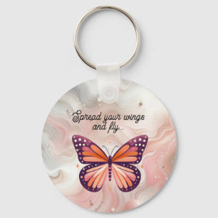Rustic Orange Monarch Butterfly with Saying Key Ring