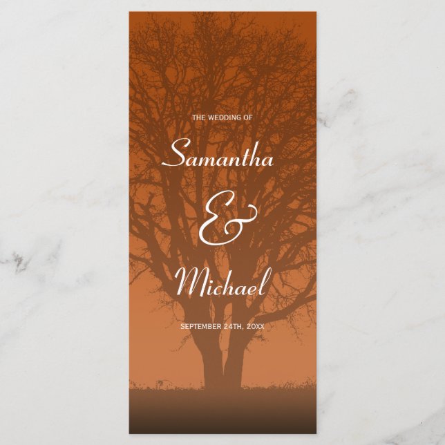 Rustic Orange Oak Tree Wedding Program (Front)