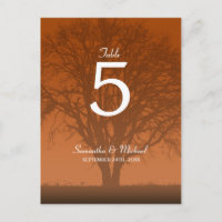 Rustic Orange Oak Tree Wedding Table Number