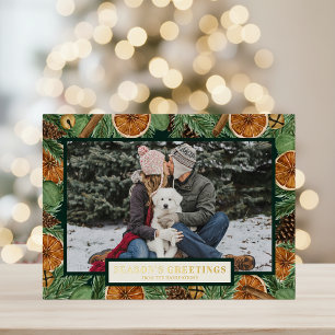 Rustic Orange Pine Wreath Gold Foil Green Holiday 