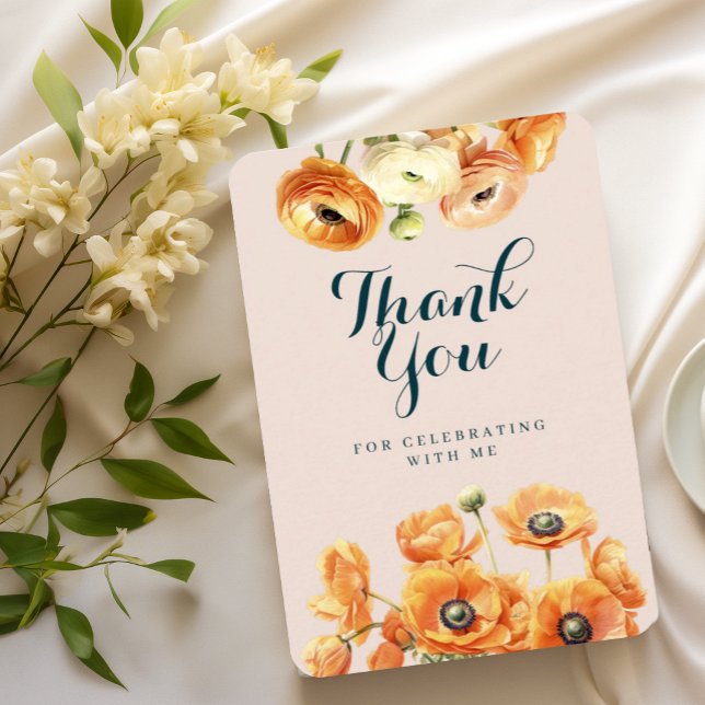 Rustic Orange Pink Garden Floral Birthday Party Thank You Card (Creator Uploaded)