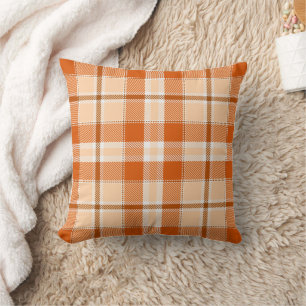 Rustic Orange Plaid Autumn Fall Modern Farmhouse  Cushion