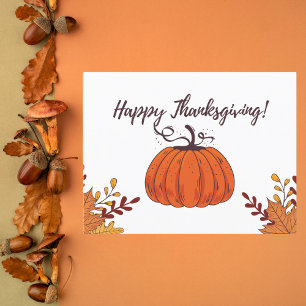 Rustic Orange Pumpkin and Fall Leaves Thanksgiving Holiday Postcard