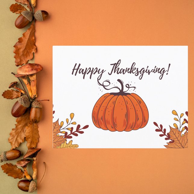 Rustic Orange Pumpkin and Fall Leaves Thanksgiving Holiday Postcard (Creator Uploaded)