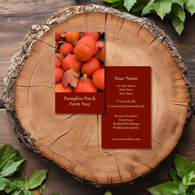 Rustic Orange Pumpkin Business Card (Rustic Orange Pumpkin business card for farm, fresh produce, farm stay, bio or organic company)