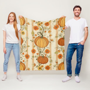 Rustic Orange Pumpkin Harvest Stripe Fleece Blanket