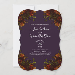 Rustic Orange Purple Fall Elegant Wedding Invitation