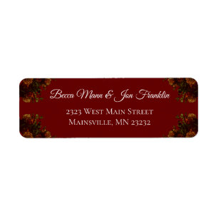 Rustic Orange Red Fall Elegant Gothic Wedding Return Address Label