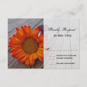 Rustic Orange Red Sunflower Wedding RSVP Cards