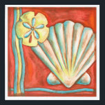 Rustic Orange Seashells Acrylic Wall Art<br><div class="desc">Lay out on the warm sand and find the hidden treasures! This painting by Nancy Slocum captures the beautiful water life found ashore. It captures the a beautiful orange seashell,  an orange starfish,  and a vibrant blue sand dollar. Get your beautiful ocean art today on your next Zazzle product.</div>