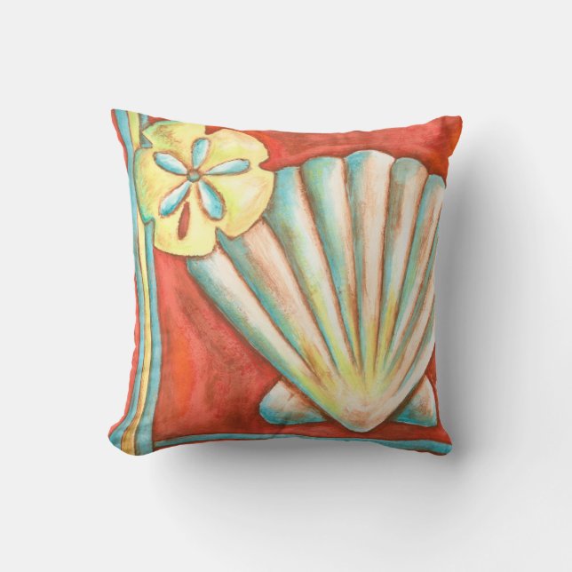 Rustic Orange Seashells Cushion (Front)