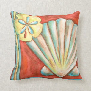 Rustic Orange Seashells Cushion