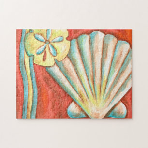 Rustic Orange Seashells Jigsaw Puzzle