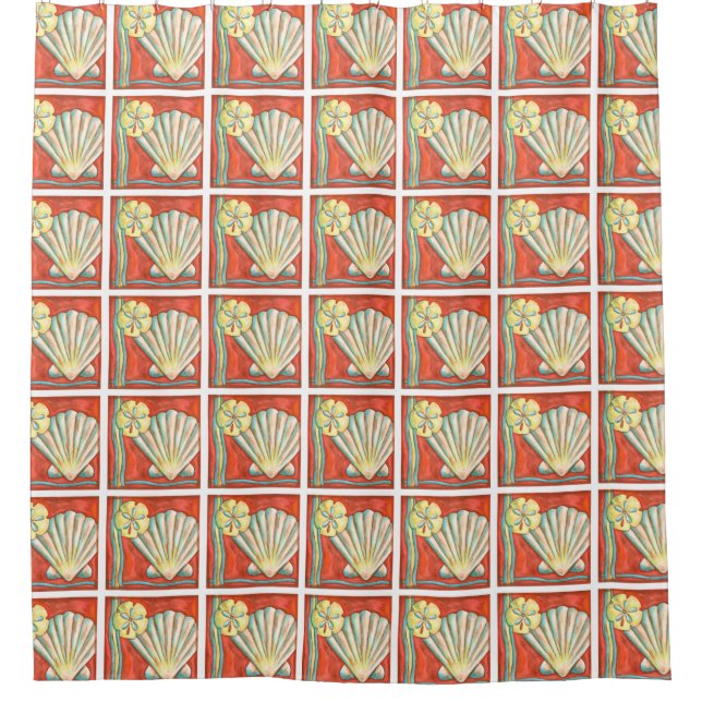 Rustic Orange Seashells Shower Curtain (Front)