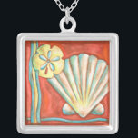 Rustic Orange Seashells Silver Plated Necklace<br><div class="desc">Lay out on the warm sand and find the hidden treasures! This painting by Nancy Slocum captures the beautiful water life found ashore. It captures the a beautiful orange seashell,  an orange starfish,  and a vibrant blue sand dollar. Get your beautiful ocean art today on your next Zazzle product.</div>