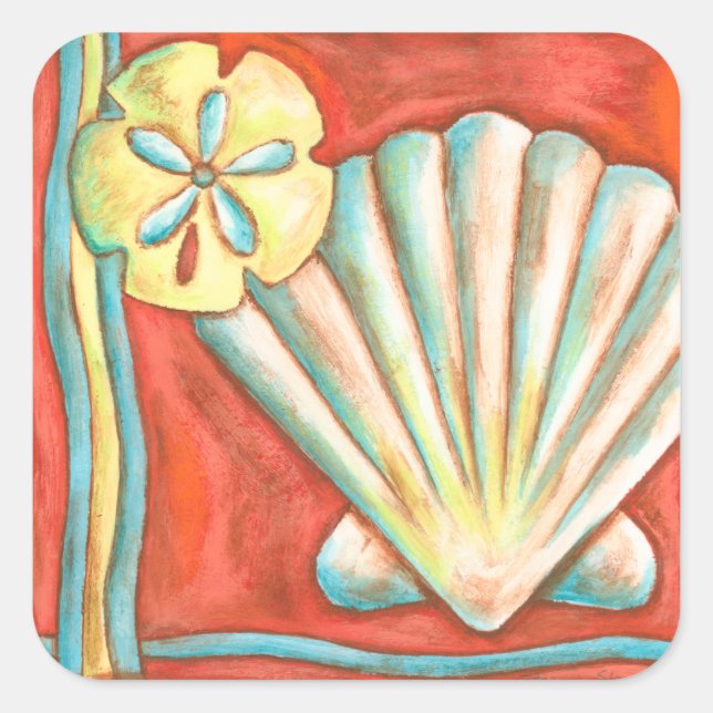 Rustic Orange Seashells Square Sticker (Front)