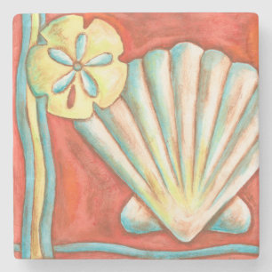 Rustic Orange Seashells Stone Coaster