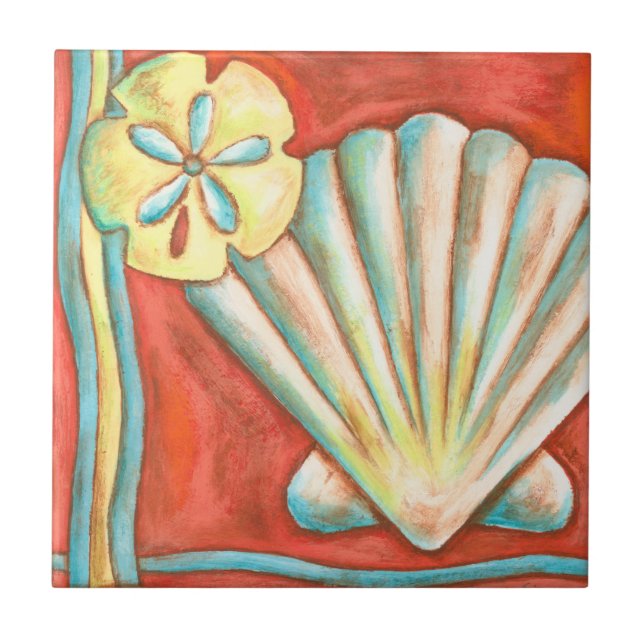 Rustic Orange Seashells Tile (Front)