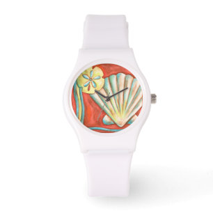 Rustic Orange Seashells Watch