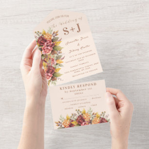 Rustic Orange Terracotta Fall Boho Wedding RSVP All In One Invitation