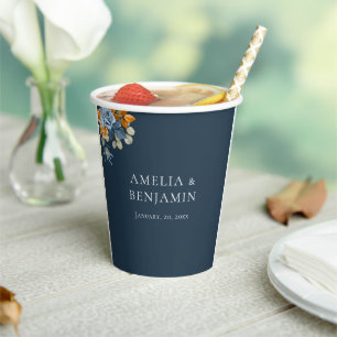 Rustic Orange Terracotta Navy Blue Rust Wedding Paper Cups