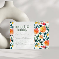 Rustic Orange Watercolor Flowers Brunch Bubbly