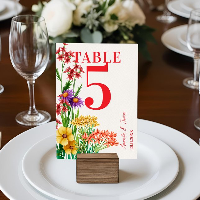 Rustic Orange Wildflower Wedding Table Number (Purple Orange Wildflowers Wedding Table Number)