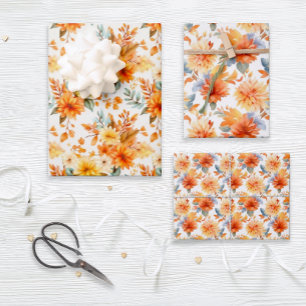 Rustic Orange & Yellow Floral Wrapping Paper Sheet