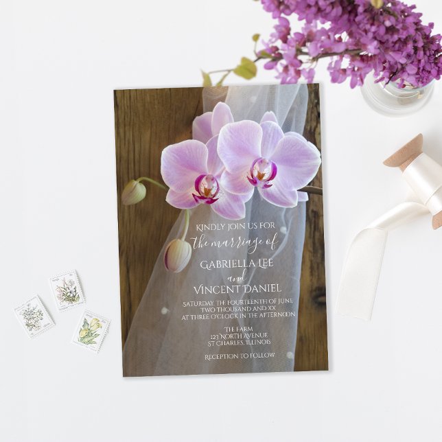Rustic Orchid Elegance Barn Wedding Invitation (Creator Uploaded)
