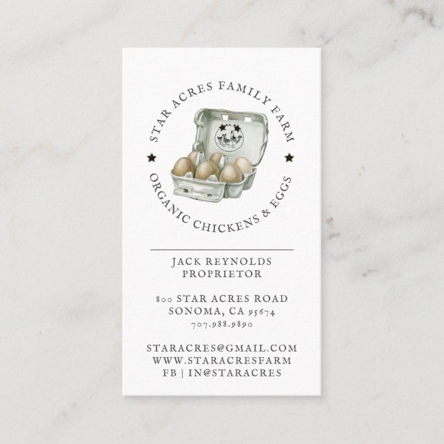 Rustic Organic Chicken Fresh Organic Eggs   Business Card (Front)