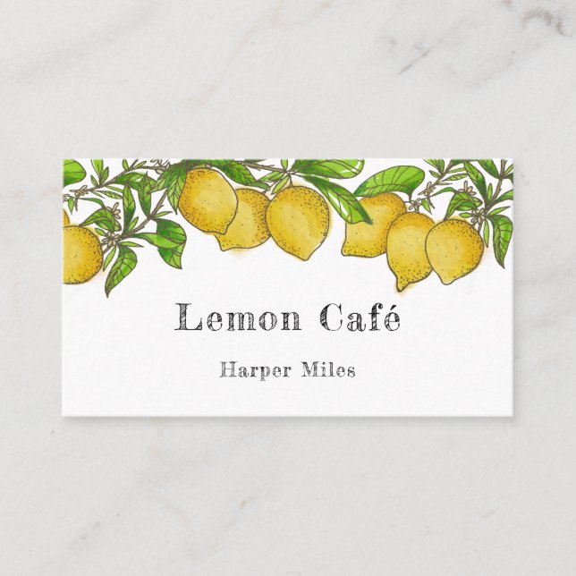 Rustic organic watercolor lemons business card (Front)