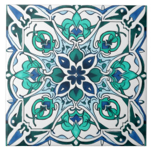 Rustic Ornate Green Pattern Ceramic Tile